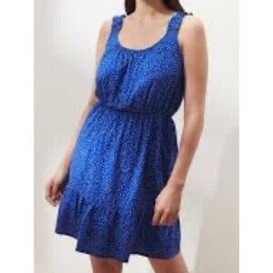 Banana Republic Sundress Blue Dress Ruffle Straps Tiered Size Medium Petite